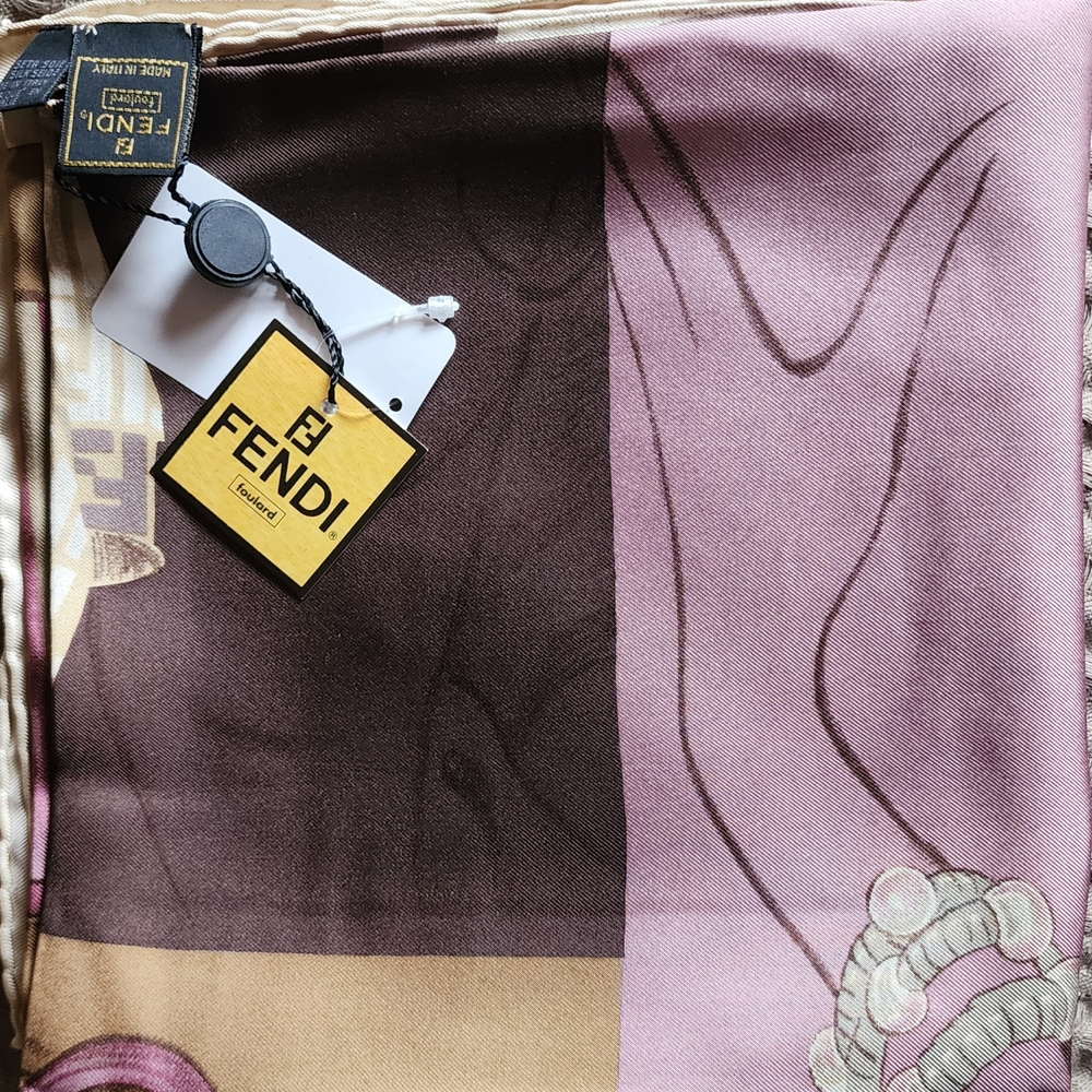Authentic Fendi Pink and Brown Scarf Nwt And Box